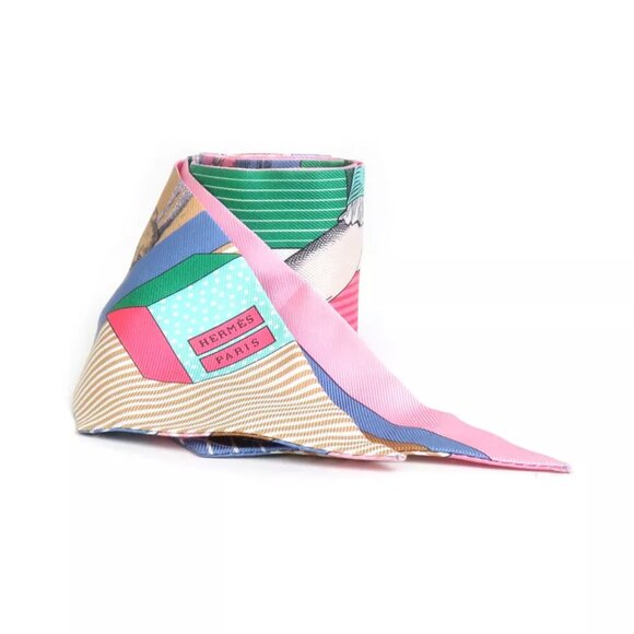 HERMES Twilly Ribbon Scarf Blue/Multicolor Silk - - Picture 1 of 8